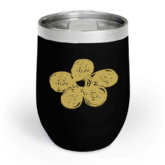 Yellow Chalkboard Flower Doodle Chill Wine Tumblers