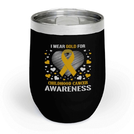 I Wear Childhood Cancer Awareness Supporter Ribbon Chill Wine Tumblers