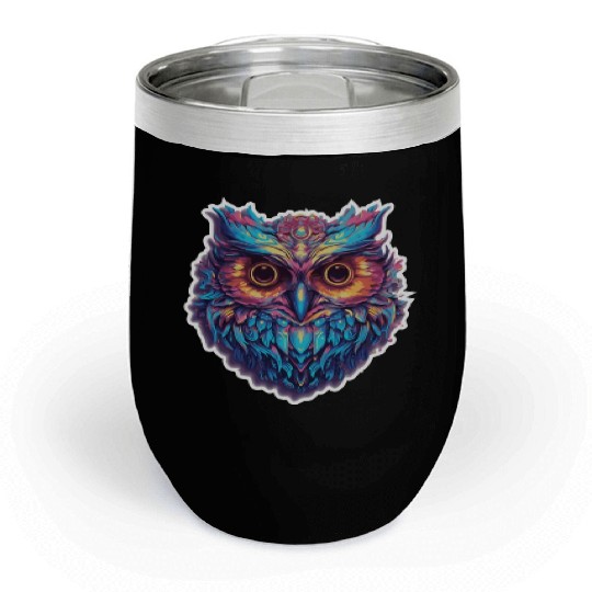 Luminous Nocturne: Holographic Owl Splendor Chill Wine Tumblers