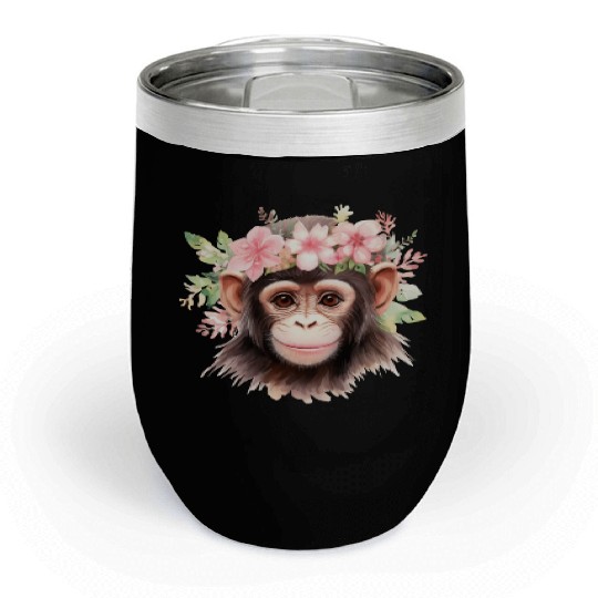 Monkey Chimpanzee Jungle Animal Boho Floral Ape Chill Wine Tumblers