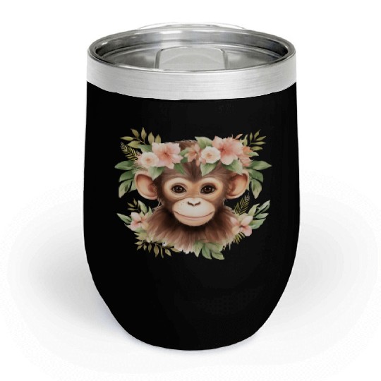 Monkey Chimpanzee Jungle Animal Boho Floral Ape Chill Wine Tumblers