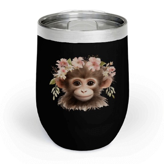 Monkey Chimpanzee Jungle Animal Boho Floral Ape Chill Wine Tumblers