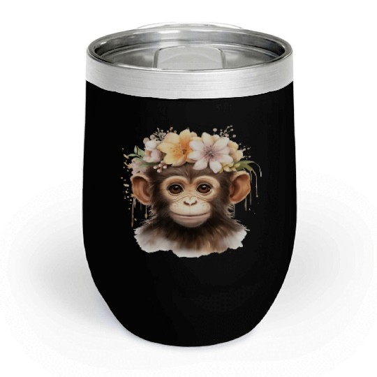 Monkey Chimpanzee Jungle Animal Boho Floral Ape Chill Wine Tumblers