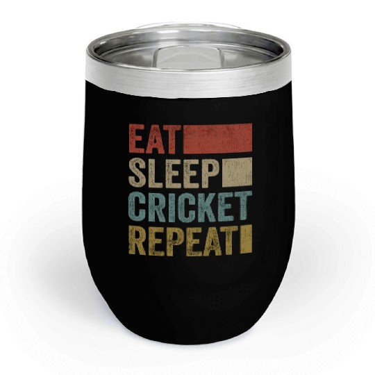 Retro Eat Sleep Cricket Repeat Funny Cricket Chill Wine Tumblers