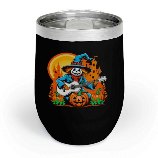 Happy Halloween scarecrow plays guitar Chill Wine Tumblers