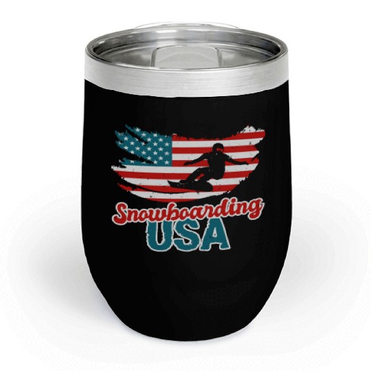 Snowboarding USA America Flag Snowboard Chill Wine Tumblers