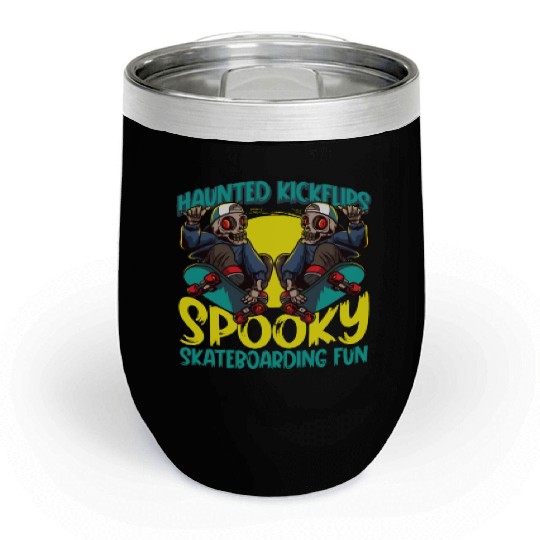 Spooky Horror Skateboarder Halloween Skateboarding Chill Wine Tumblers