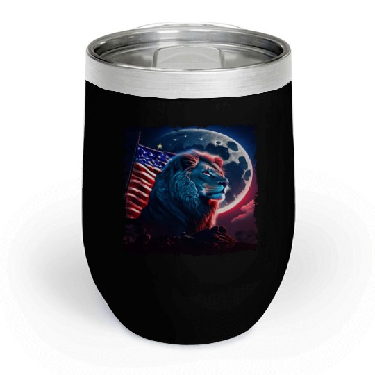 America lion under Moon with American Flag Chill Wine Tumblers