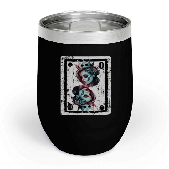 Queen of Spades Gothic Card Game Halloween Creepy Chill Wine Tumblers