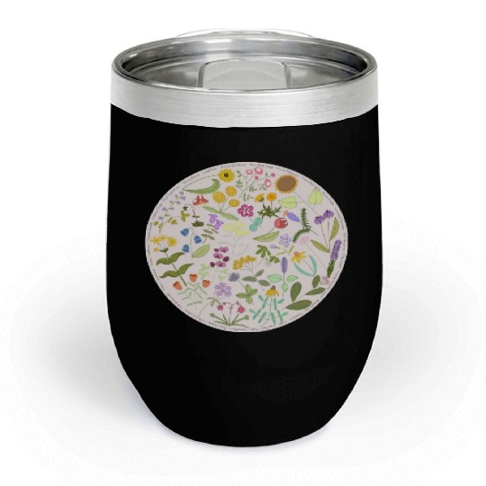 Colorful Wildflower Circle on Pink Chill Wine Tumblers