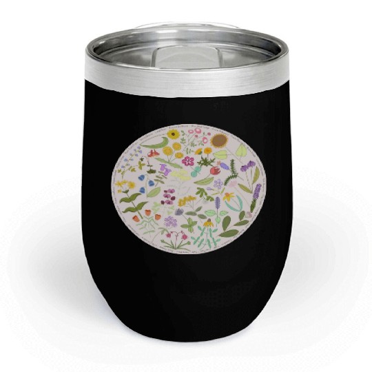 Colorful Wildflower Circle on Pink Chill Wine Tumblers