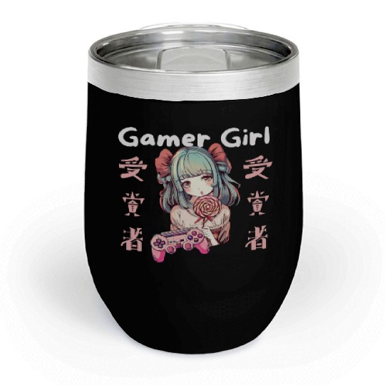 Gamer girl Anime Lollipop girl Chill Wine Tumblers