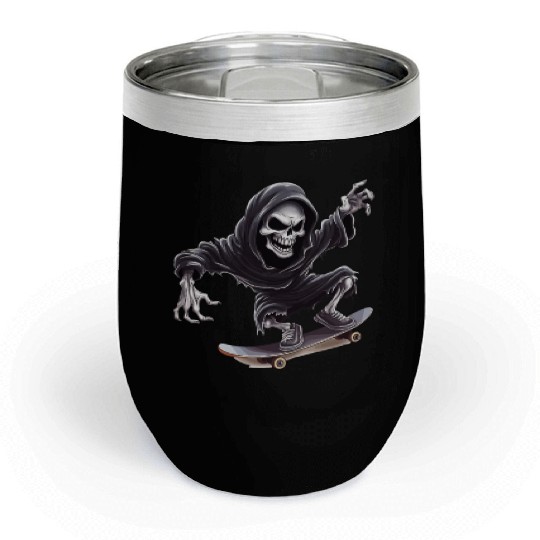Grim Reaper Shreds the Streets: Skateboarding for Chill Wine Tumblers
