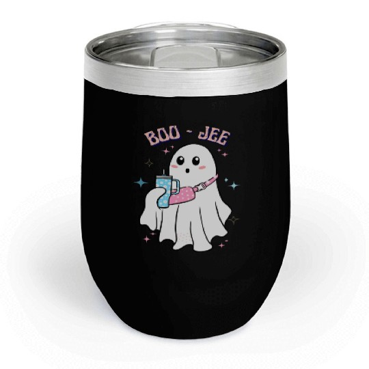 BOO-JEE Spooky Cute Ghost Halloween Costume Design Chill Wine Tumblers