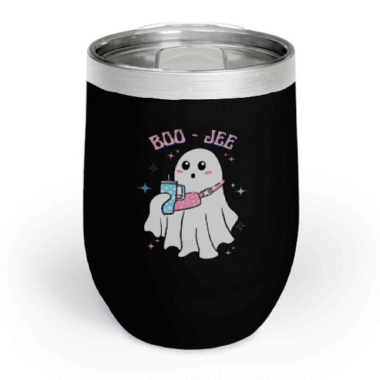 BOO-JEE Spooky Cute Ghost Halloween Costume Design Chill Wine Tumblers
