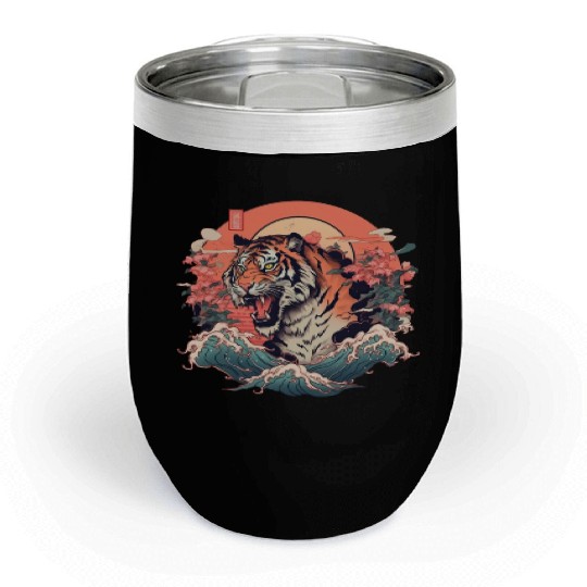 Tokyo Asia 80s Japanese Retro Tiger Chill Wine Tumblers