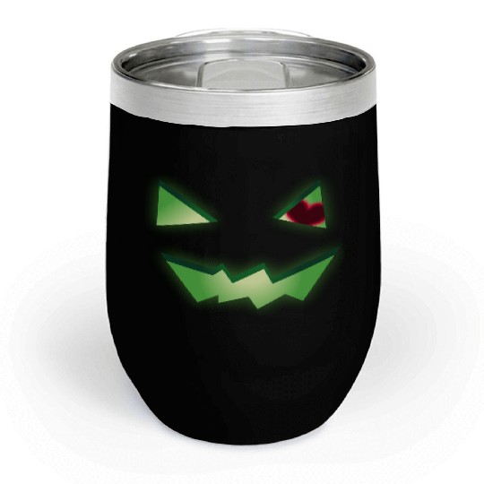 Glowing Green See-Through Jack-O-Lantern w/ Heart Chill Wine Tumblers