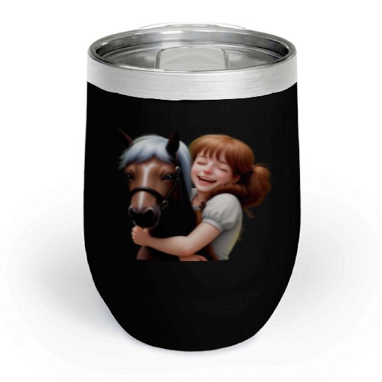 Little Girl Hugs Her Pony Chill Wine Tumblers