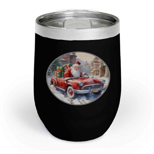 Santa Claus rides in a convertible car Chill Wine Tumblers