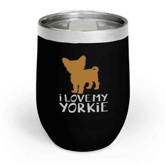 Yorkshire Terrier Dog Silhouette I Love My Yorkie Chill Wine Tumblers