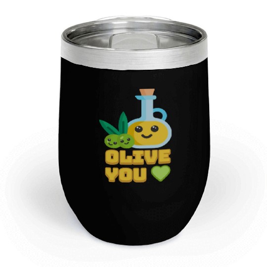 Olive You! Cute Olive I Love You Cartoon Chill Wine Tumblers