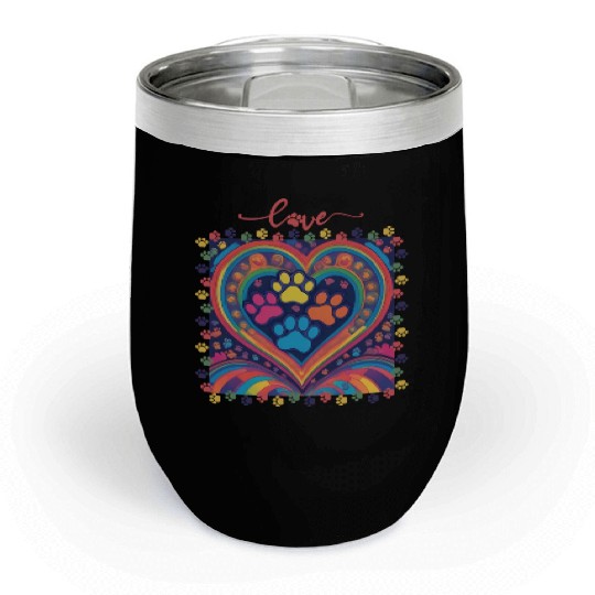 Rainbow Heart Love paw prints Chill Wine Tumblers
