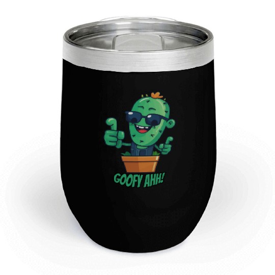 Fun Cactus Character Goofy Ahh Chill Wine Tumblers