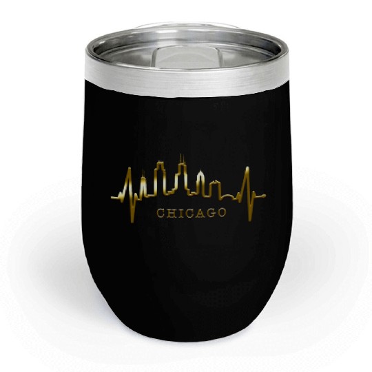 Chicago Skyline Heartbeat USA Heart I Love Chicago Chill Wine Tumblers