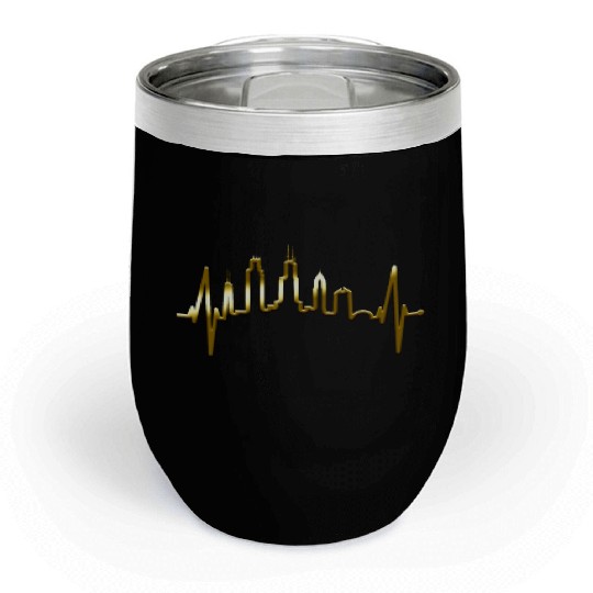 Chicago Skyline Heartbeat USA Heart I Love Chicago Chill Wine Tumblers
