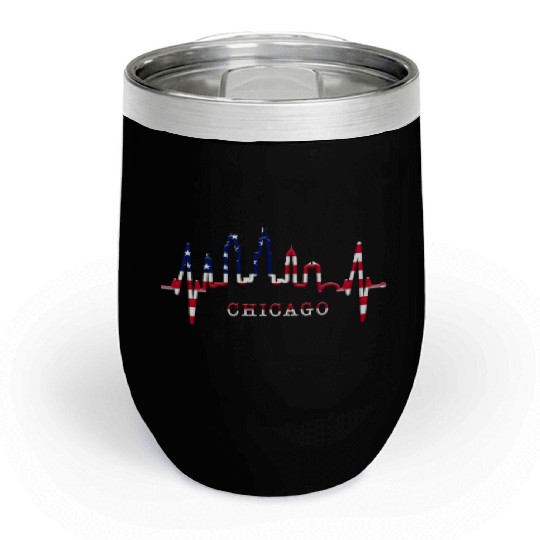 Chicago Skyline Heartbeat USA Heart I Love Chicago Chill Wine Tumblers