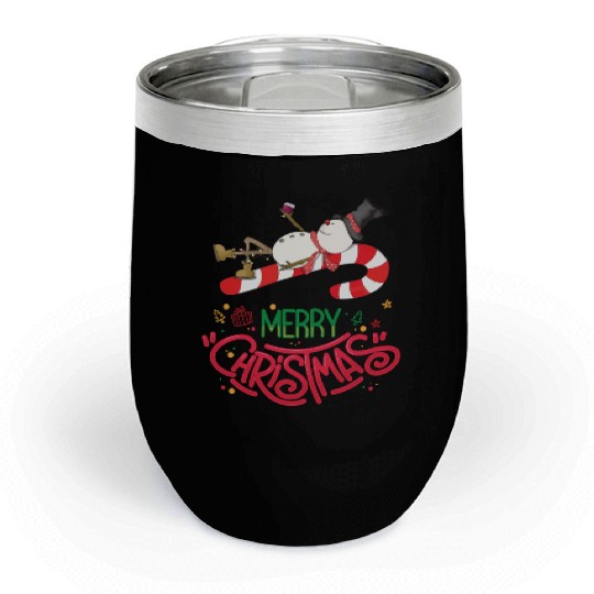 Merry Christmas Snowman, Lying On Candy Cane Chill Wine Tumblers