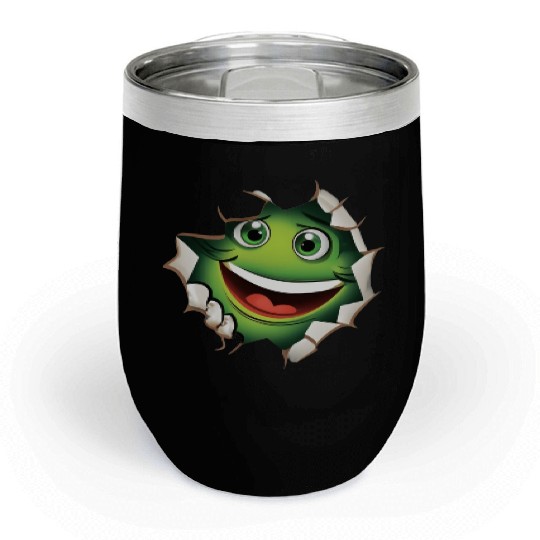 Cute Happy Green Monster Peeking Out Of a Hole Chill Wine Tumblers