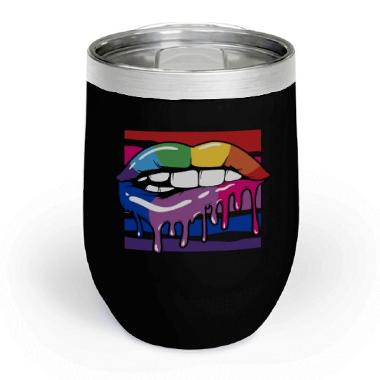 Gay Rainbow Pride LGBTQ Bisexual Flag Rainbow Lips Chill Wine Tumblers