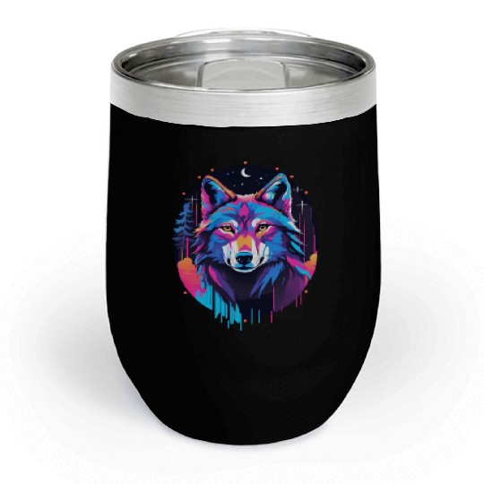 Eerie Blacklight Wolf Chill Wine Tumblers - Neon Colors
