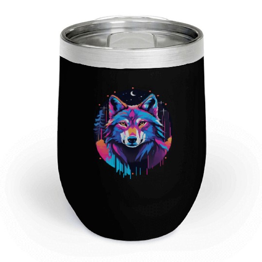 Eerie Blacklight Wolf Chill Wine Tumblers - Neon Colors