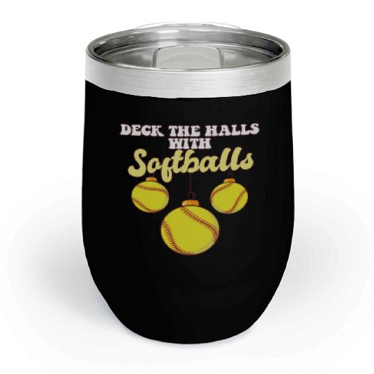 Softball Player Catcher Christmas Balls Deck The Chill Wine Tumblers