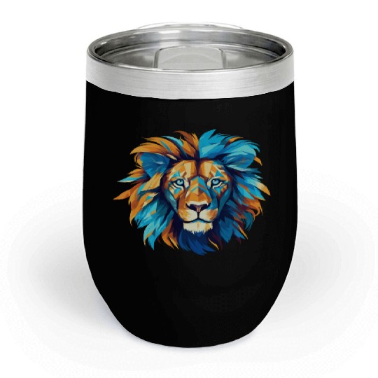 Vibrant Lion Art in Azure and Amber Palette Chill Wine Tumblers