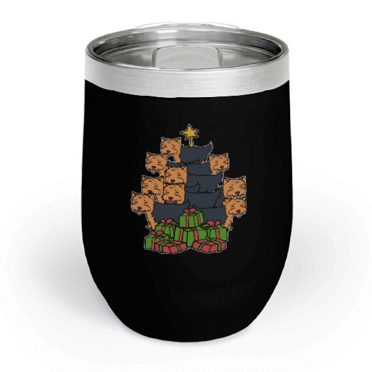 Yorkie Christmas Tree Holiday Person Gift Chill Wine Tumblers