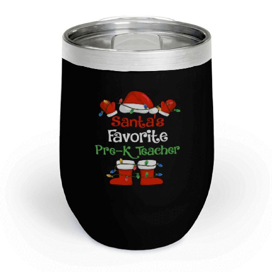 Santa's Favorite Pre K Teacher Funny Christmas Chill Wine Tumblers