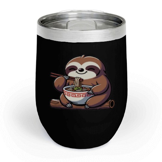 Cute Sloth Eats Ramen Noodles Sloths Ramen Chill Wine Tumblers