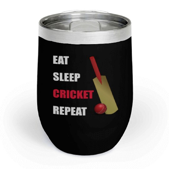 Eat Sleep Cricket Repeat Red and White Text Chill Wine Tumblers