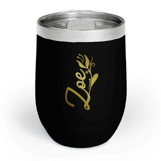 Zoe Name Faux Gold Tulip Flourish Chill Wine Tumblers