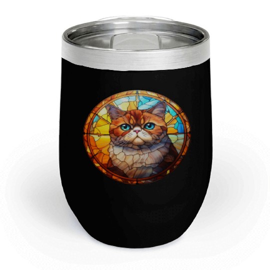 Exotic Shorthair cat in stained glass Chill Wine Tumblers