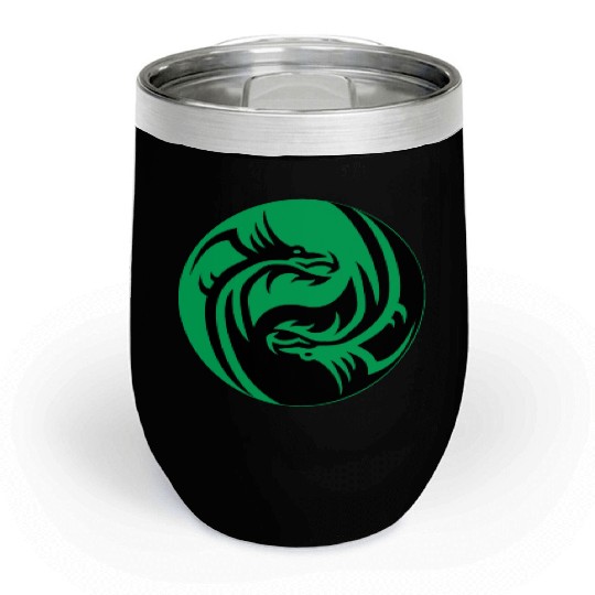 tow Dragonball in circle green and black Chill Wine Tumblers