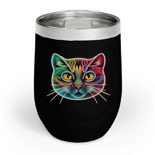 cat face neon design Chill Wine Tumblers