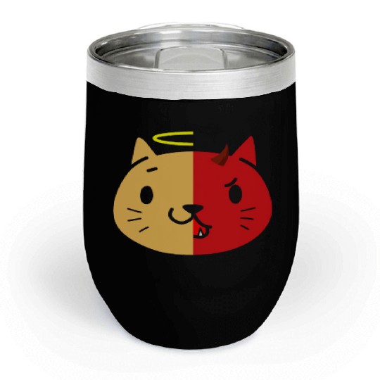 Two Face Cat Angel And Devil Chill Wine Tumblers