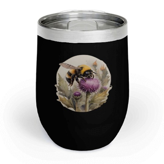 Bumblebee on thistle watercolor Chill Wine Tumblers