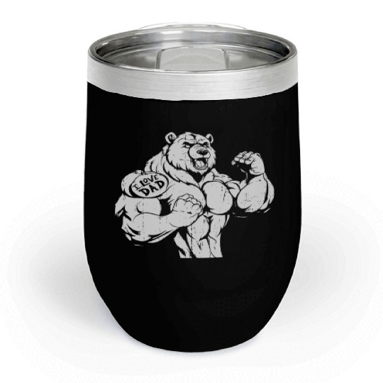 Brown Bear Biceps Tattoo I Love Dad Chill Wine Tumblers