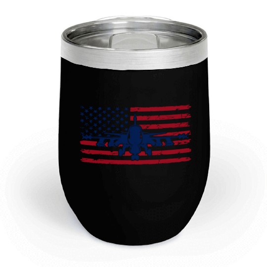 US Flag Airplane Patriotic American Pilot Chill Wine Tumblers