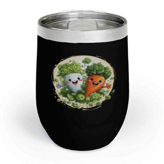 Cute kawaii carrot and a broccoli Chill Wine Tumblers